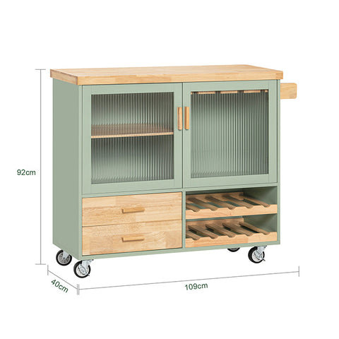 Rootz Kitchen Trolley FKW114-GR - Kitchen Island - Sideboard - Wine Glass Holder - Bottle Shelf - Durable MDF & Bamboo - 109cm x 92cm x 40cm