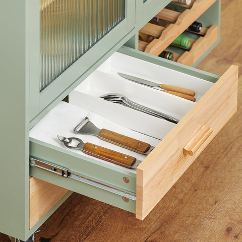 Rootz Kitchen Trolley FKW114-GR - Kitchen Island - Sideboard - Wine Glass Holder - Bottle Shelf - Durable MDF & Bamboo - 109cm x 92cm x 40cm