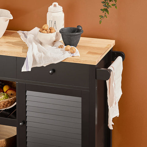 Rootz Kitchen Trolley - Serving Cart - Mobile Kitchen Island - Scratch-Resistant Rubberwood Top - Adjustable Shelf - Easy Maneuverability - 105cm x 85.5cm x 40cm