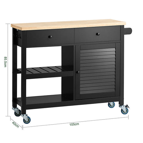 Rootz Kitchen Trolley - Serving Cart - Mobile Kitchen Island - Scratch-Resistant Rubberwood Top - Adjustable Shelf - Easy Maneuverability - 105cm x 85.5cm x 40cm