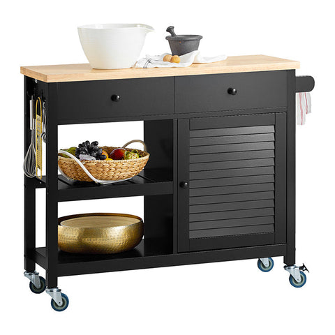 Rootz Kitchen Trolley - Serving Cart - Mobile Kitchen Island - Scratch-Resistant Rubberwood Top - Adjustable Shelf - Easy Maneuverability - 105cm x 85.5cm x 40cm