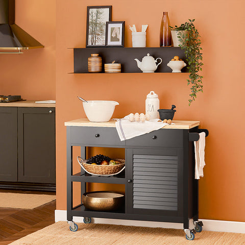 Rootz Kitchen Trolley - Serving Cart - Mobile Kitchen Island - Scratch-Resistant Rubberwood Top - Adjustable Shelf - Easy Maneuverability - 105cm x 85.5cm x 40cm