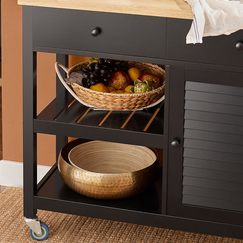 Rootz Kitchen Trolley - Serving Cart - Mobile Kitchen Island - Scratch-Resistant Rubberwood Top - Adjustable Shelf - Easy Maneuverability - 105cm x 85.5cm x 40cm