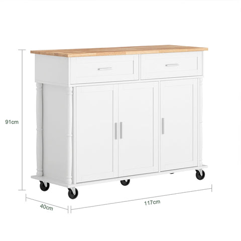 Rootz Multi-Purpose Kitchen Cabinet - Pantry Cupboard - Storage Unit - Rubberwood Top - 117cm x 91cm x 40cm