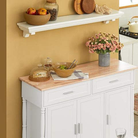 Rootz Multi-Purpose Kitchen Cabinet - Pantry Cupboard - Storage Unit - Rubberwood Top - 117cm x 91cm x 40cm