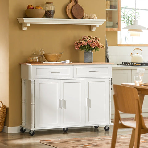 Rootz Multi-Purpose Kitchen Cabinet - Pantry Cupboard - Storage Unit - Rubberwood Top - 117cm x 91cm x 40cm