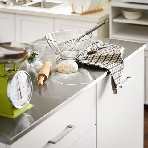 Rootz Kitchen Cabinet Trolley - Kitchen Island - Serving Cart - Stainless Steel Top - Adjustable Shelves - Easy Mobility with Lockable Wheels - Durable MDF Construction - 120cm x 90cm x 56cm