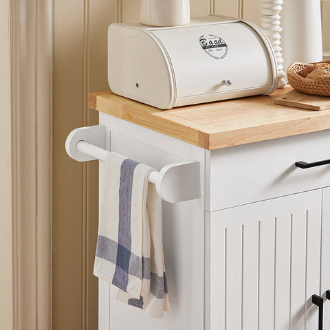 Rootz Kitchen Trolley - Serving Cart - Mobile Kitchen Island - Scratch-Resistant Rubberwood Top - Adjustable Shelves - Easy Mobility with Lockable Wheels - 74.5cm x 91cm x 45.5cm