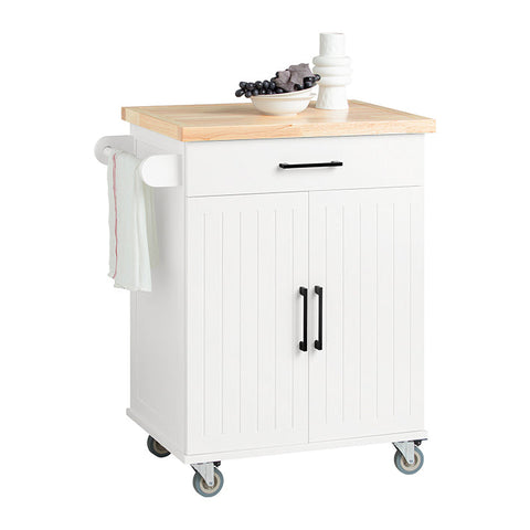 Rootz Kitchen Trolley - Serving Cart - Mobile Kitchen Island - Scratch-Resistant Rubberwood Top - Adjustable Shelves - Easy Mobility with Lockable Wheels - 74.5cm x 91cm x 45.5cm