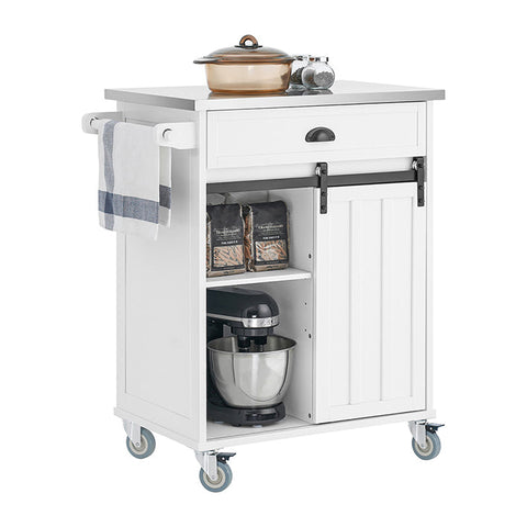 Rootz Rolling Kitchen Cart - Serving Cart - Storage Cart - Adjustable Shelves - Stainless Steel Tabletop - 69cm x 92cm x 46cm