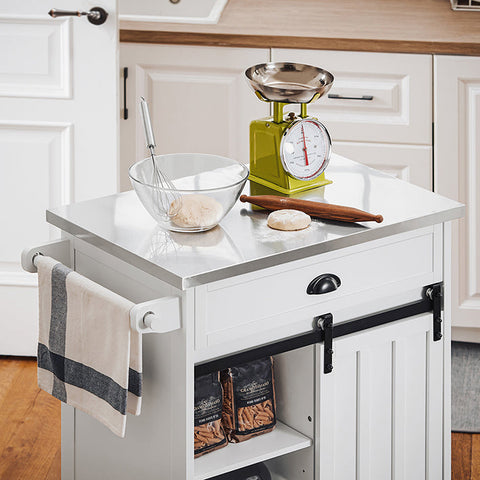 Rootz Rolling Kitchen Cart - Serving Cart - Storage Cart - Adjustable Shelves - Stainless Steel Tabletop - 69cm x 92cm x 46cm