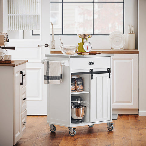Rootz Rolling Kitchen Cart - Serving Cart - Storage Cart - Adjustable Shelves - Stainless Steel Tabletop - 69cm x 92cm x 46cm