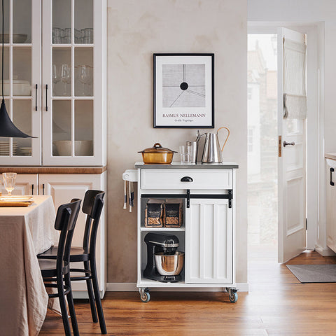 Rootz Rolling Kitchen Cart - Serving Cart - Storage Cart - Adjustable Shelves - Stainless Steel Tabletop - 69cm x 92cm x 46cm