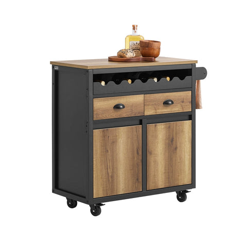 Rootz Kitchen Trolley Cart - Storage Cart - Kitchen Island - MDF and Metal - Towel and Bottle Rack - 89cm x 87cm x 40cm