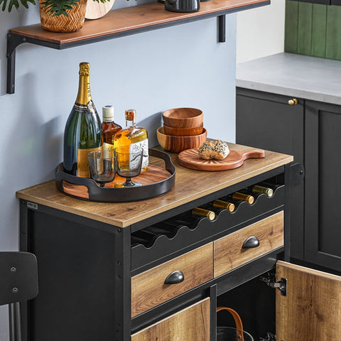 Rootz Kitchen Trolley Cart - Storage Cart - Kitchen Island - MDF and Metal - Towel and Bottle Rack - 89cm x 87cm x 40cm