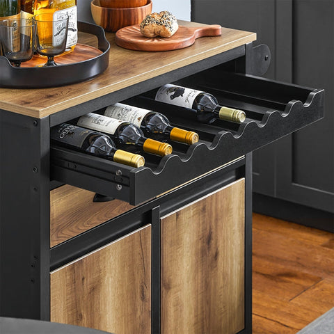 Rootz Kitchen Trolley Cart - Storage Cart - Kitchen Island - MDF and Metal - Towel and Bottle Rack - 89cm x 87cm x 40cm