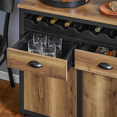 Rootz Kitchen Trolley Cart - Storage Cart - Kitchen Island - MDF and Metal - Towel and Bottle Rack - 89cm x 87cm x 40cm