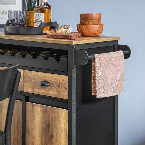 Rootz Kitchen Trolley Cart - Storage Cart - Kitchen Island - MDF and Metal - Towel and Bottle Rack - 89cm x 87cm x 40cm