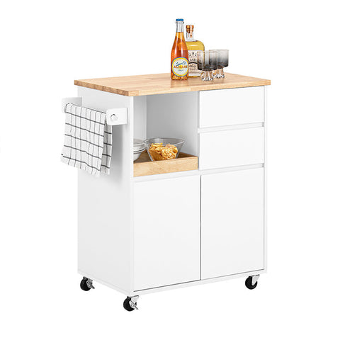 Rootz Kitchen Cart - Trolley - Serving Cart - Smooth Rubber Wood Top - 72cm x 84cm x 40cm