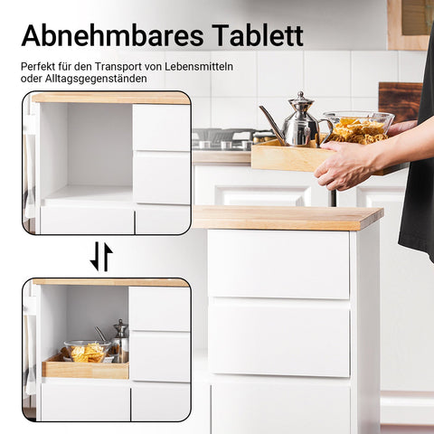 Rootz Kitchen Cart - Trolley - Serving Cart - Smooth Rubber Wood Top - 72cm x 84cm x 40cm