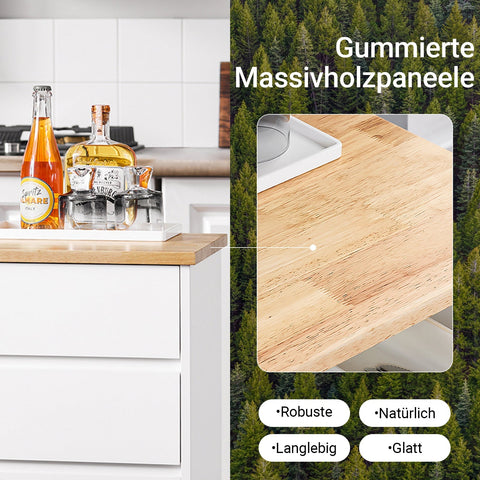 Rootz Kitchen Cart - Trolley - Serving Cart - Smooth Rubber Wood Top - 72cm x 84cm x 40cm