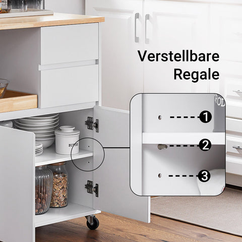 Rootz Kitchen Cart - Trolley - Serving Cart - Smooth Rubber Wood Top - 72cm x 84cm x 40cm