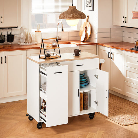 Rootz Kitchen Cart - Rolling Kitchen Island - Mobile Storage Trolley - Adjustable Shelf - 105x92x46cm