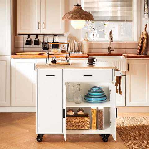 Rootz Kitchen Cart - Rolling Kitchen Island - Mobile Storage Trolley - Adjustable Shelf - 105x92x46cm