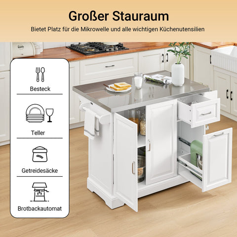 Rootz Kitchen Cart - Mobile Kitchen Island - Rolling Storage Unit - Durable & Expandable - 130cm x 91cm x 46-71cm