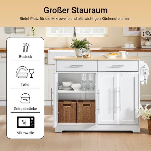 Rootz Kitchen Trolley - Storage Cart - Rolling Island - Spacious Storage & Extendable Worktop - 113x91x(44-69)cm