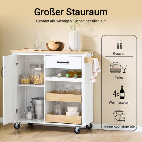 Rootz Kitchen Serving Trolley - Mobile Kitchen Cart - Multi-functional Storage - Versatile Organizer - 92cm x 87cm x 42cm