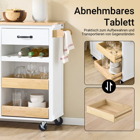 Rootz Kitchen Serving Trolley - Mobile Kitchen Cart - Multi-functional Storage - Versatile Organizer - 92cm x 87cm x 42cm