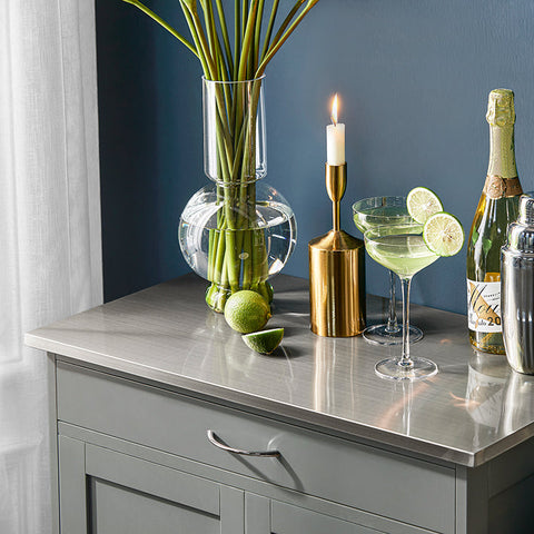 Rootz Keukentrolley Serveerwagen - Keukenkast - Mobiel Opbergmeubel - MDF en RVS - Met Flessenplanken, Lade en Afsluitbare Wielen - 67cm x 87cm x 38cm - Lichtgrijs