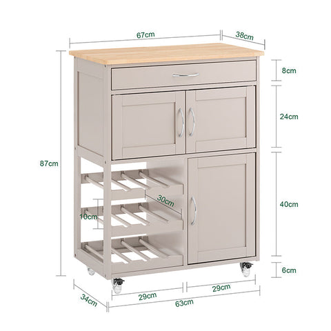 Rootz Rolling Kitchen Cart - Mobile Serving Cart - Wheeled Trolley - Convenient Storage - 67x87x38cm