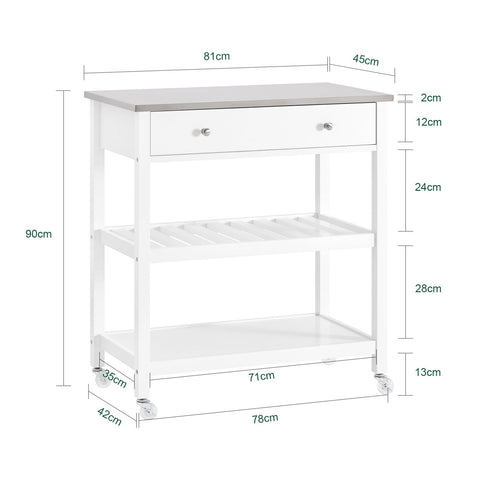 Rootz Kitchen Trolley Cart - Serving Cart - Kitchen Island - Stainless Steel Top - Compact Design - 81x90x45cm