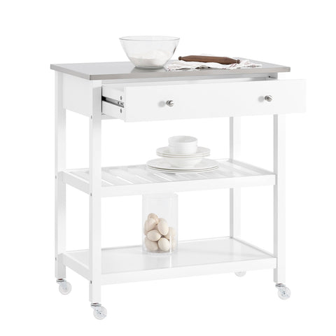 Rootz Kitchen Trolley Cart - Serving Cart - Kitchen Island - Stainless Steel Top - Compact Design - 81x90x45cm