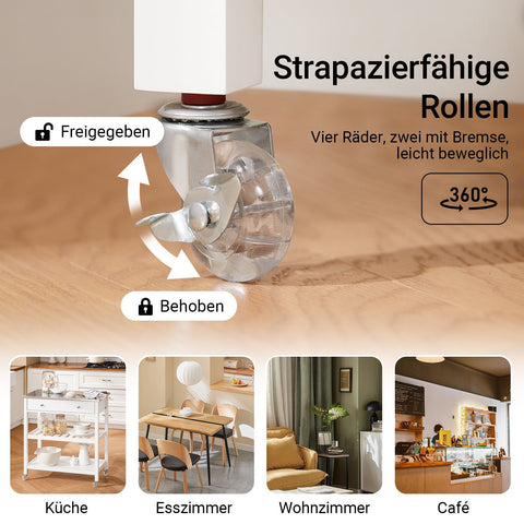 Rootz Kitchen Trolley Cart - Serving Cart - Kitchen Island - Stainless Steel Top - Compact Design - 81x90x45cm