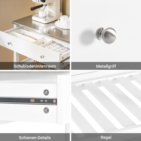 Rootz Kitchen Trolley Cart - Serving Cart - Kitchen Island - Stainless Steel Top - Compact Design - 81x90x45cm