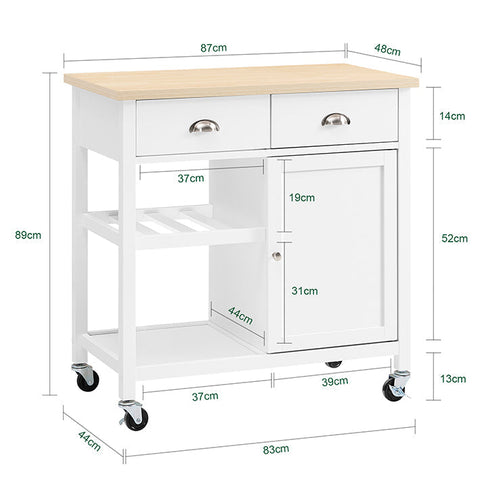 Rootz Kitchen Trolley - Rolling Cart - Storage Cabinet - Pine Wood Stability - 87x89x48cm