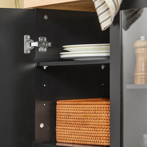 Rootz Kitchen Trolley - Side Trolley - Serving Cart - Adjustable Shelves - Mobile Storage - Lockable Wheels - Black MDF and Glass - 60cm x 90cm x 40cm