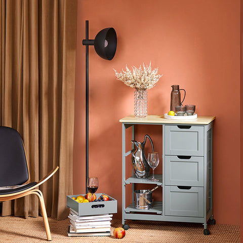 Rootz Kitchen Trolley - Serving Cart - Mobile Storage Unit - Easy Maneuverability - Ample Storage with 3 Drawers and Shelves - Durable MDF and Pine Construction - 67cm x 84.5cm x 37cm - Light Gray