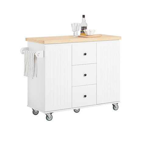 Rootz Kitchen Island Trolley - Kitchen Cabinet with Worktop - Kitchen Cart - White - Versatile Storage - Easy Assembly - Towel Holder - 116cm x 92cm x 45cm
