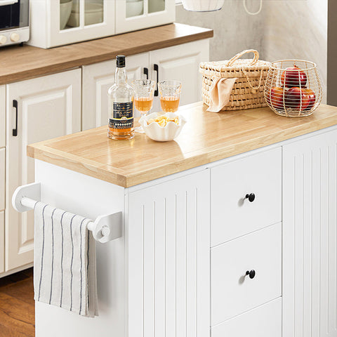 Rootz Kitchen Island Trolley - Kitchen Cabinet with Worktop - Kitchen Cart - White - Versatile Storage - Easy Assembly - Towel Holder - 116cm x 92cm x 45cm