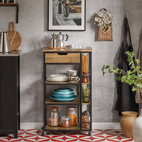 Rootz Serving Trolley FKW99-N - Side Trolley - Multi-Purpose Cabinet - MDF & Metal - 3 Tier Storage - Mobile with Locking Brakes - 50cm x 87cm x 37cm