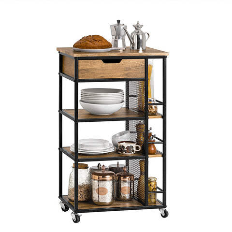 Rootz Serving Trolley FKW99-N - Side Trolley - Multi-Purpose Cabinet - MDF & Metal - 3 Tier Storage - Mobile with Locking Brakes - 50cm x 87cm x 37cm