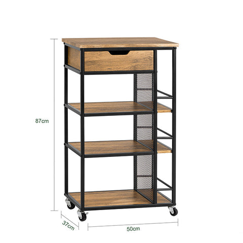 Rootz Serving Trolley FKW99-N - Side Trolley - Multi-Purpose Cabinet - MDF & Metal - 3 Tier Storage - Mobile with Locking Brakes - 50cm x 87cm x 37cm