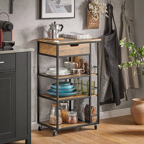 Rootz Serving Trolley FKW99-N - Side Trolley - Multi-Purpose Cabinet - MDF & Metal - 3 Tier Storage - Mobile with Locking Brakes - 50cm x 87cm x 37cm