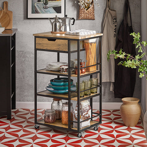 Rootz Serving Trolley FKW99-N - Side Trolley - Multi-Purpose Cabinet - MDF & Metal - 3 Tier Storage - Mobile with Locking Brakes - 50cm x 87cm x 37cm