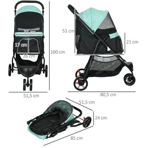 Rootz Pet Buggy Dog Stroller - Foldable Pet Carriage - Dog Pram - Rain Protection - Easy Travel - 80.5L x 51.5W x 100H cm