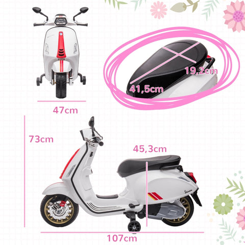 Rootz 6V Vespa Electric Motorcycle - Kids Ride-On Bike - Training Wheels - 3 km/h - 107cm x 47cm x 73cm